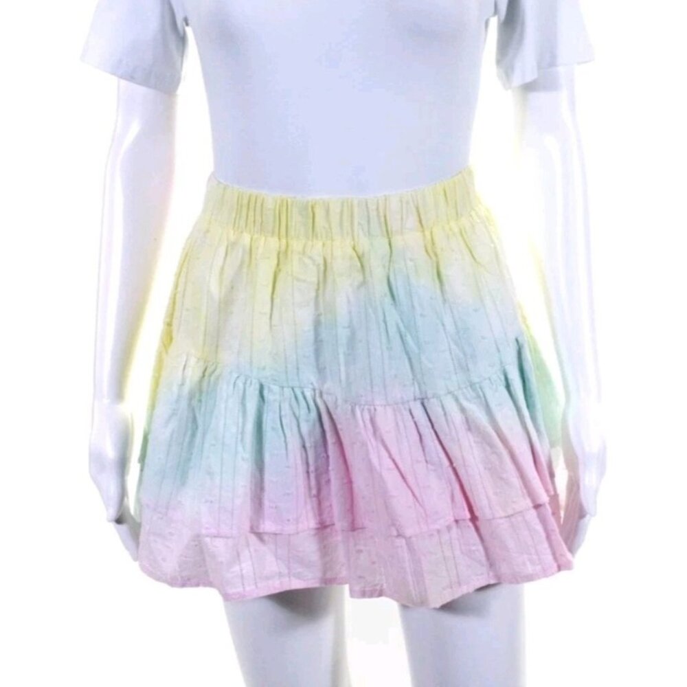 Storia Pastel Tie Dye Elastic Waist Ruffle Skirt Lined Size Small NWT